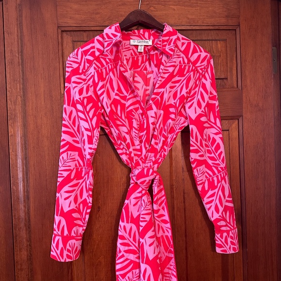 Coolibar Kitts Cover-up Shirt Dress UPF 50 in Pink/Red Leaves size S - Picture 8 of 11